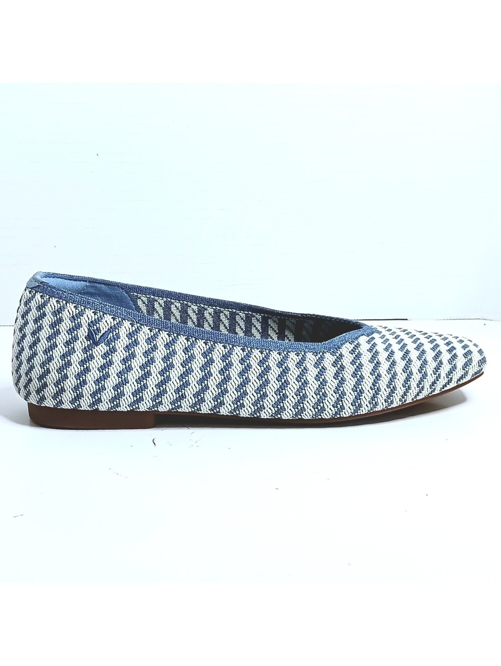 New VIVAIA Margot 2.0 Denim Stripe Knit Square Toe V-Cut Flats US 8.5 EU 39